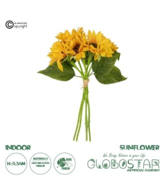 GloboStar® Artificial Garden YELLOW SUNFLOWER BRANCH 21385 Τεχνητό Διακοσμητικό Μπουκέτο Ηλιοτρόπιο Κίτρινο Y36cm